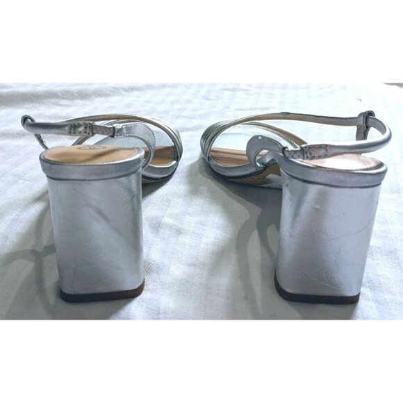 NWT BELLA VITA Zariah Silver Strappy Block Heel Leather Slingback Sandals Size 8 - Picture 5 of 6